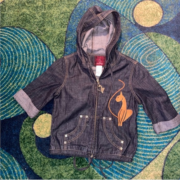 Baby Phat Dark Denim Jacket with Gold Cat Design - Picture 1 of 4